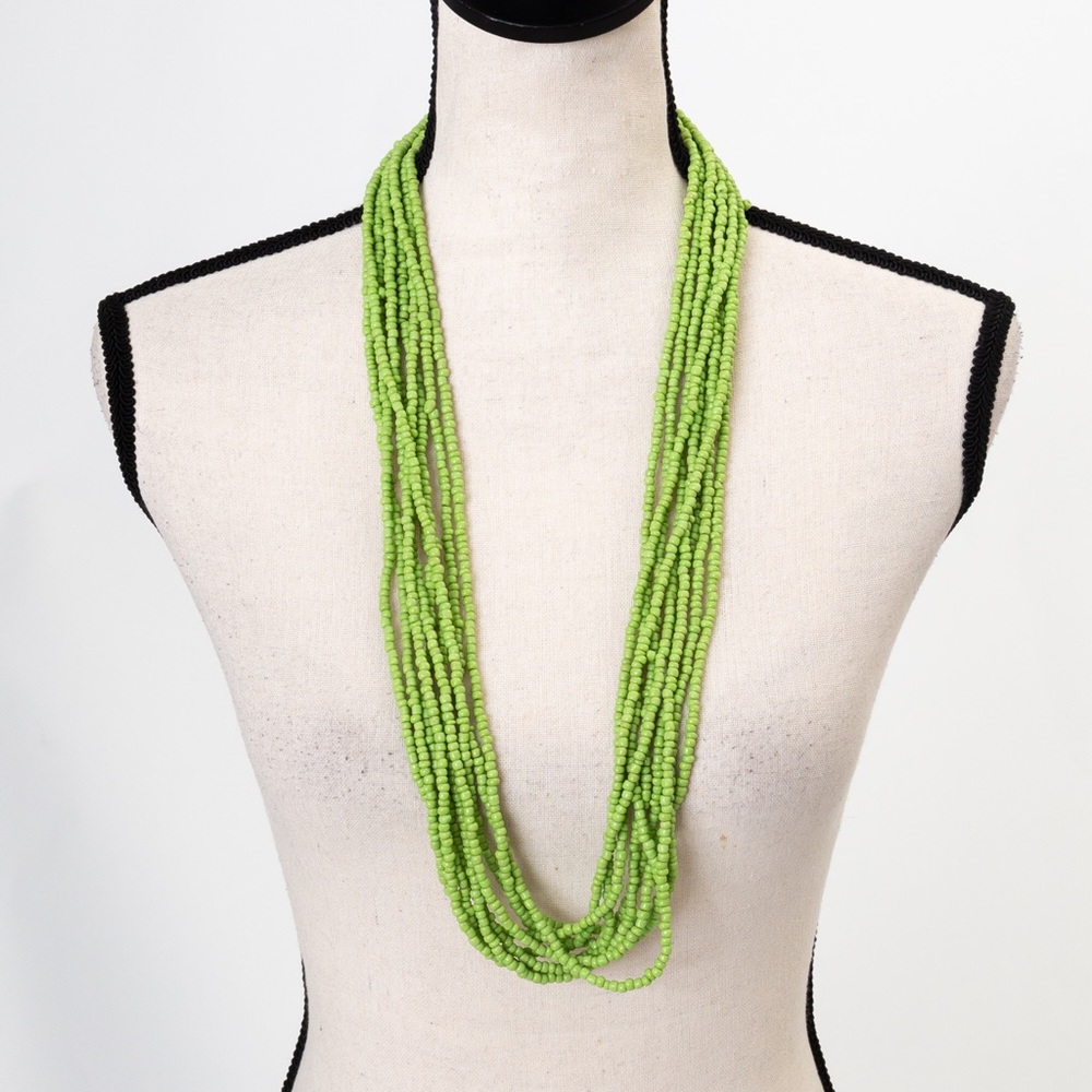 Chip bead necklace multi-strand 9 strand lime green